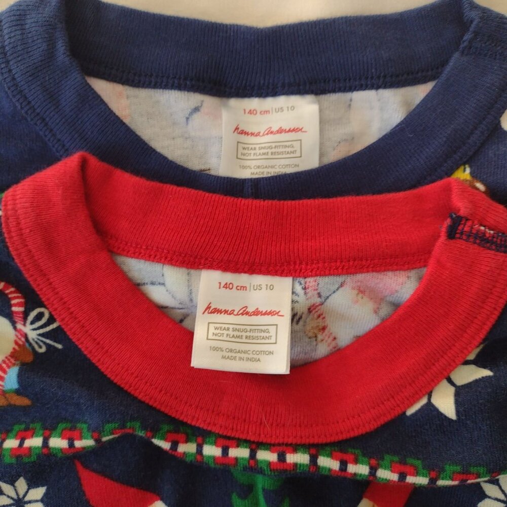 Hanna Andersson Kids Christmas Pajama Tops 10 Set of 2 Organic Cotton Thermal - Picture 2 of 11